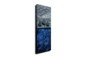 Lerretsbilde 30x80 cm - Tre stiliserte trær mot en blå bakgrunn - Mørk blå / Lys blå / Grå - Interiør - Maleri & posters - Lerretsbilder