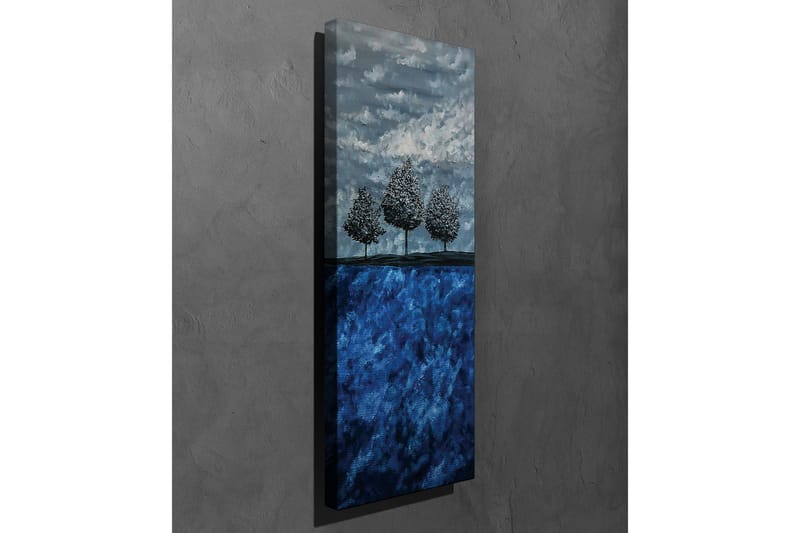 Lerretsbilde 30x80 cm - Tre stiliserte trær mot en blå bakgrunn - Mørk blå / Lys blå / Grå - Interiør - Maleri & posters - Lerretsbilder