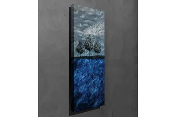 Lerretsbilde 30x80 cm - Tre stiliserte trær mot en blå bakgrunn - Mørk blå / Lys blå / Grå - Interiør - Maleri & posters - Lerretsbilder
