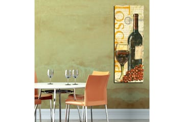 Lerretsbilde 30x80 cm - Vinflaske med glass og druer - Mørk grønn / Rød / Brun - Interiør - Maleri & posters - Lerretsbilder