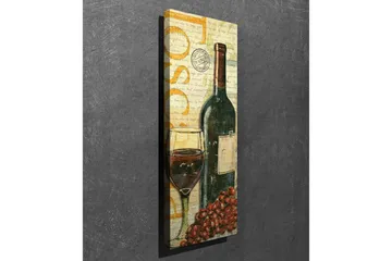 Lerretsbilde 30x80 cm - Vinflaske med glass og druer - Mørk grønn / Rød / Brun - Interiør - Maleri & posters - Lerretsbilder