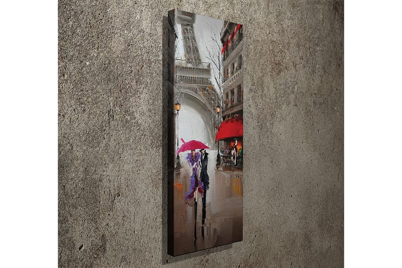 Lerretsbilde 30x80 cm - Paris-biler under regnet med fargerike paraplyer - Rød / Lilla / Grå - Interiør - Maleri & posters - Lerretsbilder
