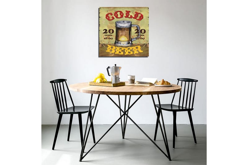 Lerretsbilde 45x45 cm - Ølkrus med teksten Cold Beer og prisinformasjon - Grønn / Brun / Rød - Interiør - Maleri & posters - Lerretsbilder