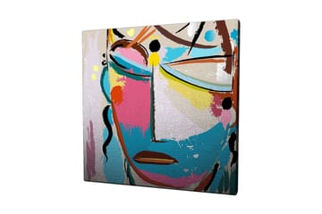 Lerretsbilde 45x45 cm - Abstrakt ansikt med fargerike elementer - Blå / Rosa / Gul - Interiør - Maleri & posters - Lerretsbilder