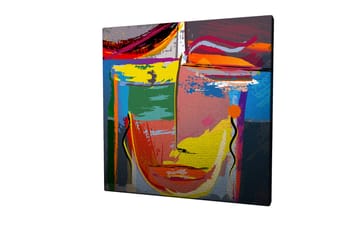 Lerretsbilde 45x45 cm - Abstrakt ansikt med sterke farger og geometriske former - Gul / Grønn / Blå - Interiør - Maleri & posters - Lerretsbilder