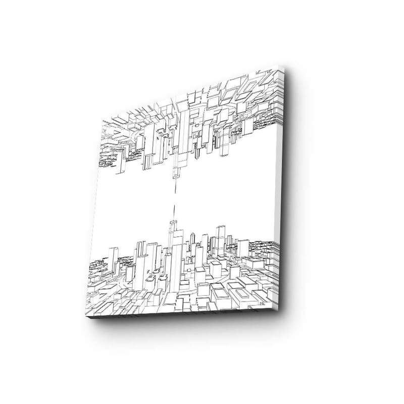 Lerretsbilde 45x45 cm - Abstrakt bybilde med geometriske former - Svart / Hvit - Interiør - Maleri & posters - Lerretsbilder