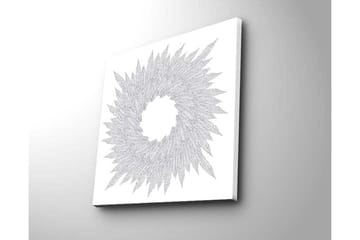 Lerretsbilde 45x45 cm - Abstrakt komposisjon av bladformede mønstre i en sirkulær formasjon - Hvit / Grå - Interiør - Maleri & posters - Lerretsbilder