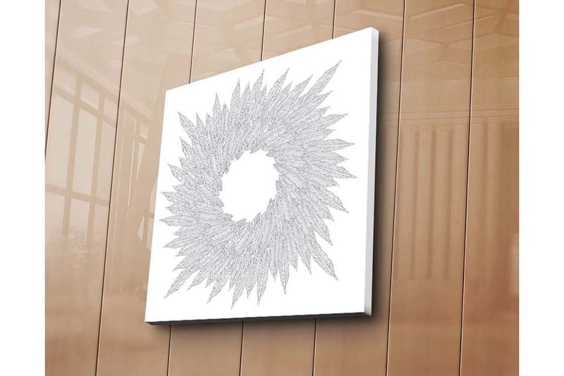 Lerretsbilde 45x45 cm - Abstrakt komposisjon av bladformede mønstre i en sirkulær formasjon - Hvit / Grå - Interiør - Maleri & posters - Lerretsbilder