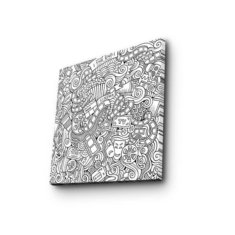 Lerretsbilde 45x45 cm - Abstrakt komposisjon av film- og teaterrelaterte symboler - Svart / Hvit - Interiør - Maleri & posters - Lerretsbilder