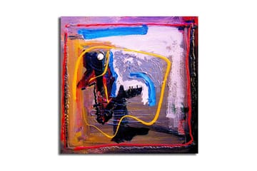 Lerretsbilde 45x45 cm - Abstrakt komposisjon med fargerike linjer og former - Blå / Gul / Rød - Interiør - Maleri & posters - Lerretsbilder