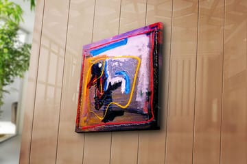 Lerretsbilde 45x45 cm - Abstrakt komposisjon med fargerike linjer og former - Blå / Gul / Rød - Interiør - Maleri & posters - Lerretsbilder