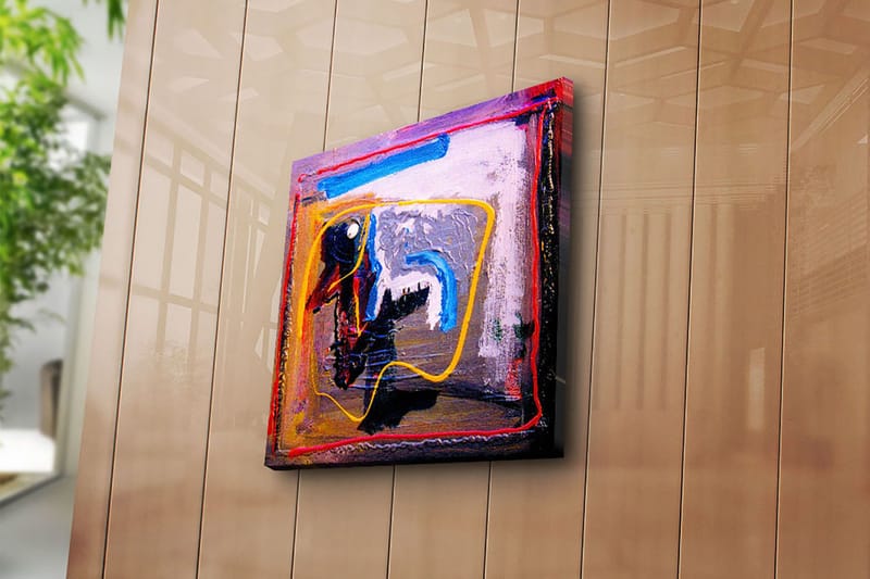 Lerretsbilde 45x45 cm - Abstrakt komposisjon med fargerike linjer og former - Blå / Gul / Rød - Interiør - Maleri & posters - Lerretsbilder