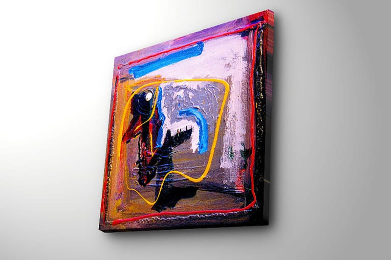 Lerretsbilde 45x45 cm - Abstrakt komposisjon med fargerike linjer og former - Blå / Gul / Rød - Interiør - Maleri & posters - Lerretsbilder