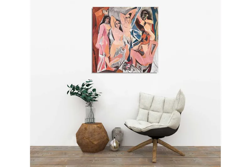 Lerretsbilde 45x45 cm - Abstrakt komposisjon med flere figurer i samspill - Rosa / Blå / Oransje - Interiør - Maleri & posters - Lerretsbilder