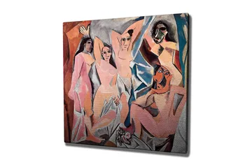 Lerretsbilde 45x45 cm - Abstrakt komposisjon med flere figurer i samspill - Rosa / Blå / Oransje - Interiør - Maleri & posters - Lerretsbilder