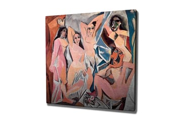 Lerretsbilde 45x45 cm - Abstrakt komposisjon med flere figurer i samspill - Rosa / Blå / Oransje - Interiør - Maleri & posters - Lerretsbilder