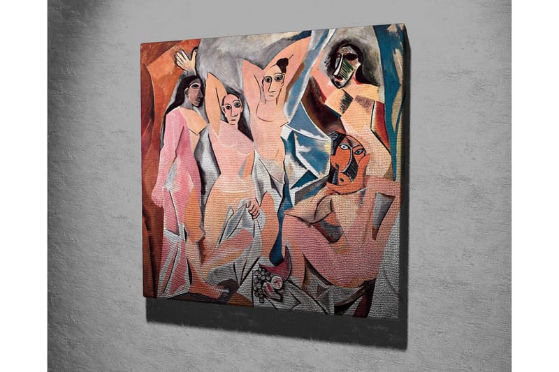 Lerretsbilde 45x45 cm - Abstrakt komposisjon med flere figurer i samspill - Rosa / Blå / Oransje - Interiør - Maleri & posters - Lerretsbilder