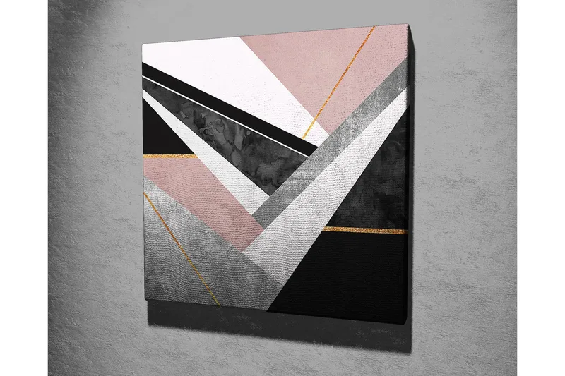 Lerretsbilde 45x45 cm - Abstrakt komposisjon med geometriske former i kontrastfarger - Rosa / Svart / Grå - Interiør - Maleri & posters - Lerretsbilder