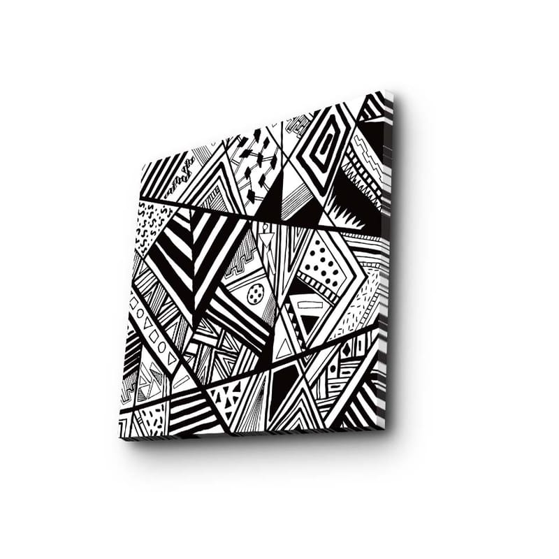 Lerretsbilde 45x45 cm - Abstrakt komposisjon med geometriske mønstre i svart-hvitt - Svart / Hvit - Interiør - Maleri & posters - Lerretsbilder