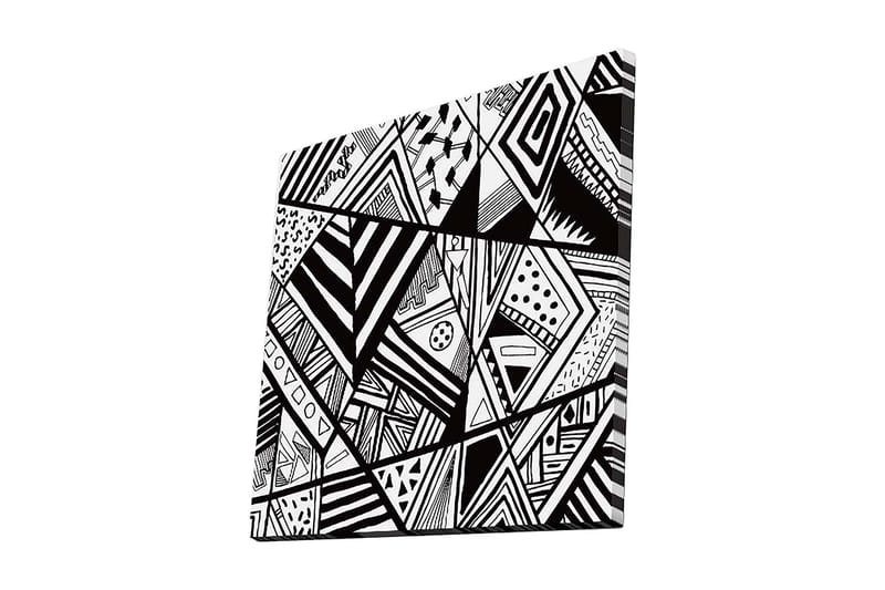 Lerretsbilde 45x45 cm - Abstrakt komposisjon med geometriske mønstre i svart-hvitt, Svart / Hvit