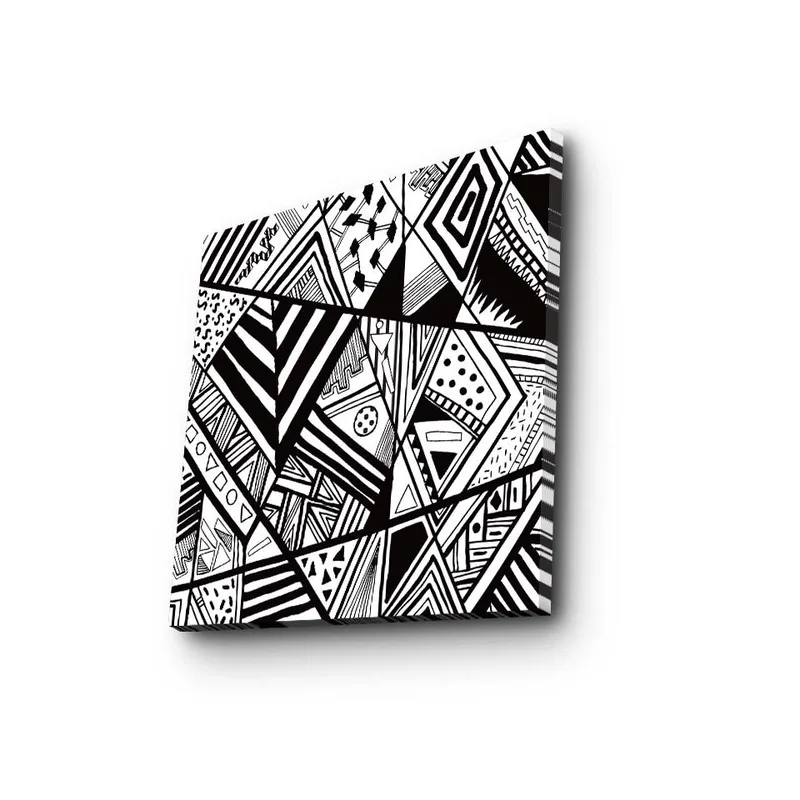 Lerretsbilde 45x45 cm - Abstrakt komposisjon med geometriske mønstre i svart-hvitt - Svart / Hvit - Interiør - Maleri & posters - Lerretsbilder