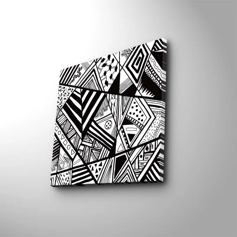 Lerretsbilde 45x45 cm - Abstrakt komposisjon med geometriske mønstre i svart-hvitt, Svart / Hvit