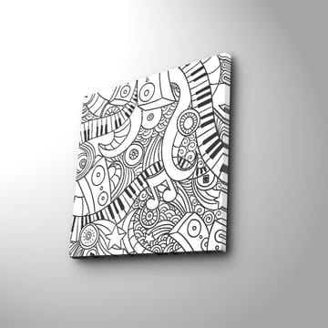 Lerretsbilde 45x45 cm - Abstrakt komposisjon med musikalske elementer og mønstre - Svart / Hvit - Interiør - Maleri & posters - Lerretsbilder