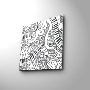Lerretsbilde 45x45 cm - Abstrakt komposisjon med musikalske elementer og mønstre - Svart / Hvit - Interiør - Maleri & posters - Lerretsbilder