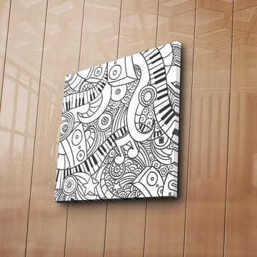 Lerretsbilde 45x45 cm - Abstrakt komposisjon med musikalske elementer og mønstre - Svart / Hvit - Interiør - Maleri & posters - Lerretsbilder