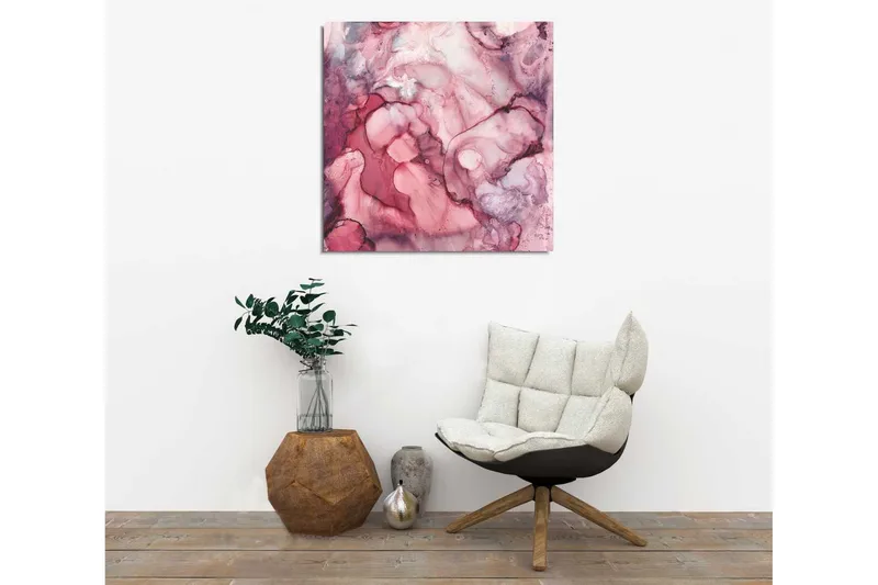 Lerretsbilde 45x45 cm - Abstrakt komposisjon med myke, flytende former i rosa nyanser - Mørk rosa / Lys rosa / Burgunder - Interiør - Maleri & posters - Lerretsbilder