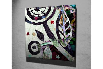 Lerretsbilde 45x45 cm - Abstrakt komposisjon med organiske former og stjerner - Grønn / Svart / Rød - Interiør - Maleri & posters - Lerretsbilder