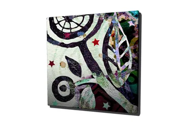 Lerretsbilde 45x45 cm - Abstrakt komposisjon med organiske former og stjerner - Grønn / Svart / Rød - Interiør - Maleri & posters - Lerretsbilder