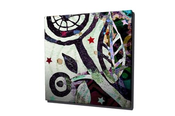 Lerretsbilde 45x45 cm - Abstrakt komposisjon med organiske former og stjerner - Grønn / Svart / Rød - Interiør - Maleri & posters - Lerretsbilder