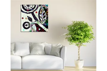 Lerretsbilde 45x45 cm - Abstrakt komposisjon med organiske former og stjerner - Grønn / Svart / Rød - Interiør - Maleri & posters - Lerretsbilder