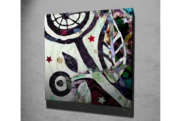 Lerretsbilde 45x45 cm - Abstrakt komposisjon med organiske former og stjerner - Grønn / Svart / Rød - Interiør - Maleri & posters - Lerretsbilder