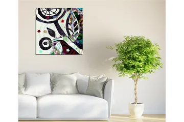 Lerretsbilde 45x45 cm - Abstrakt komposisjon med organiske former og stjerner - Grønn / Svart / Rød - Interiør - Maleri & posters - Lerretsbilder