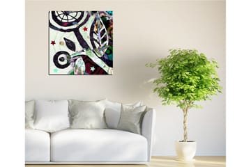 Lerretsbilde 45x45 cm - Abstrakt komposisjon med organiske former og stjerner - Grønn / Svart / Rød - Interiør - Maleri & posters - Lerretsbilder