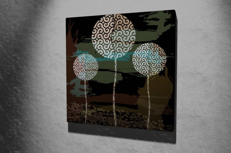 Lerretsbilde 45x45 cm - Abstrakt komposisjon med stiliserte tretopper - Grønn / Svart / Hvit - Interiør - Maleri & posters - Lerretsbilder