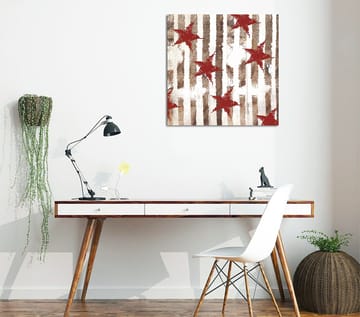 Lerretsbilde 45x45 cm - Abstrakt komposisjon med stjerner og vertikale linjer - Rød / Brun / Hvit - Interiør - Maleri & posters - Lerretsbilder