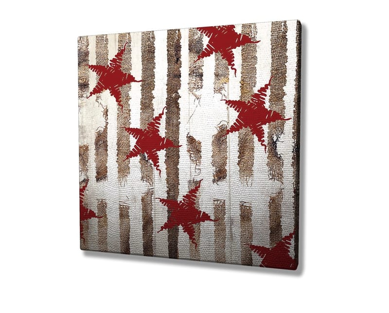 Lerretsbilde 45x45 cm - Abstrakt komposisjon med stjerner og vertikale linjer - Rød / Brun / Hvit - Interiør - Maleri & posters - Lerretsbilder