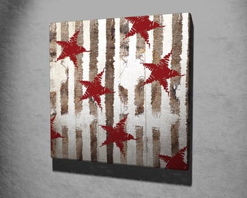 Lerretsbilde 45x45 cm - Abstrakt komposisjon med stjerner og vertikale linjer - Rød / Brun / Hvit - Interiør - Maleri & posters - Lerretsbilder