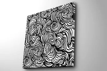 Lerretsbilde 45x45 cm - Abstrakt komposisjon med svarte og hvite spiraler - Svart / Hvit - Interiør - Maleri & posters - Lerretsbilder
