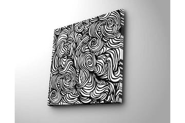 Lerretsbilde 45x45 cm - Abstrakt komposisjon med svarte spiraler og linjer på hvit bakgrunn - Svart / Hvit - Interiør - Maleri & posters - Lerretsbilder