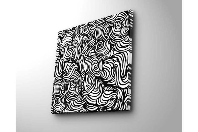 Lerretsbilde 45x45 cm - Abstrakt komposisjon med svarte spiraler og linjer på hvit bakgrunn - Svart / Hvit - Interiør - Maleri & posters - Lerretsbilder