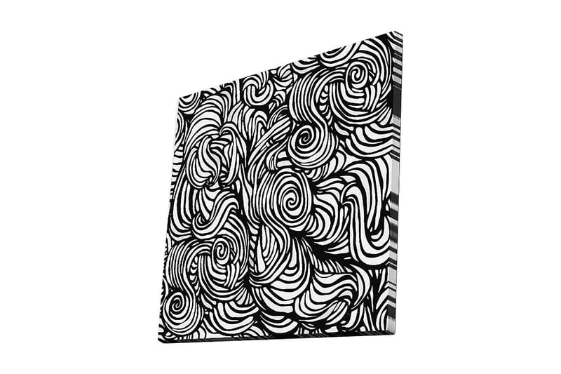 Lerretsbilde 45x45 cm - Abstrakt komposisjon med svarte spiraler og linjer på hvit bakgrunn, Svart / Hvit