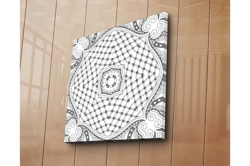 Lerretsbilde 45x45 cm - Abstrakt mønster med geometriske former og linjer - Svart / Hvit - Interiør - Maleri & posters - Lerretsbilder