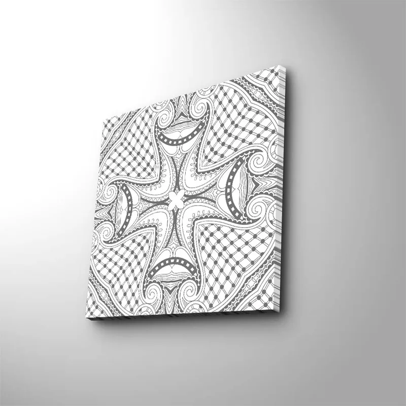 Lerretsbilde 45x45 cm - Abstrakt mønster med svarte linjer og detaljer på hvit bakgrunn, Svart / Hvit