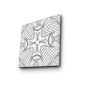 Lerretsbilde 45x45 cm - Abstrakt mønster med svarte linjer og detaljer på hvit bakgrunn - Svart / Hvit - Interiør - Maleri & posters - Lerretsbilder