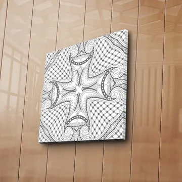 Lerretsbilde 45x45 cm - Abstrakt mønster med svarte linjer og detaljer på hvit bakgrunn - Svart / Hvit - Interi ør - Maleri & posters - Lerretsbilder