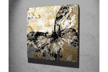 Lerretsbilde 45x45 cm - Abstrakt sommerfugl med gull- og svarte elementer - Gull / Svart / Hvit - Interiør - Maleri & posters - Lerretsbilder